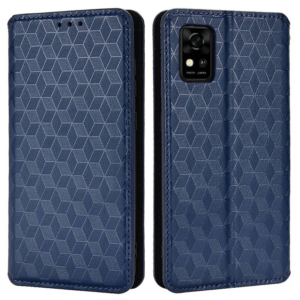 For ZTE Avid 589 / Avid Z589 Z5158 Rhombus Pattern Imprinted Shockproof Phone Case Magnetic Auto-absorbed Wallet Stand Cover