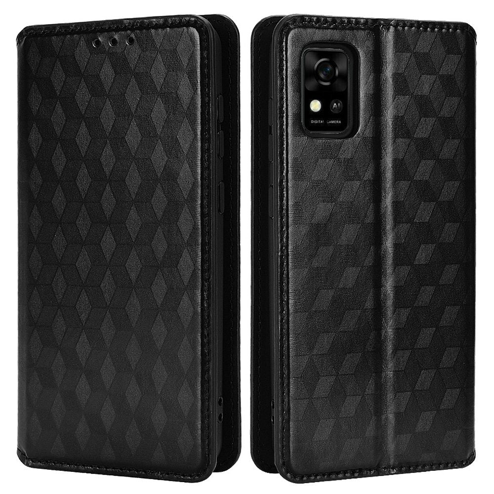 For ZTE Avid 589 / Avid Z589 Z5158 Rhombus Pattern Imprinted Shockproof Phone Case Magnetic Auto-absorbed Wallet Stand Cover