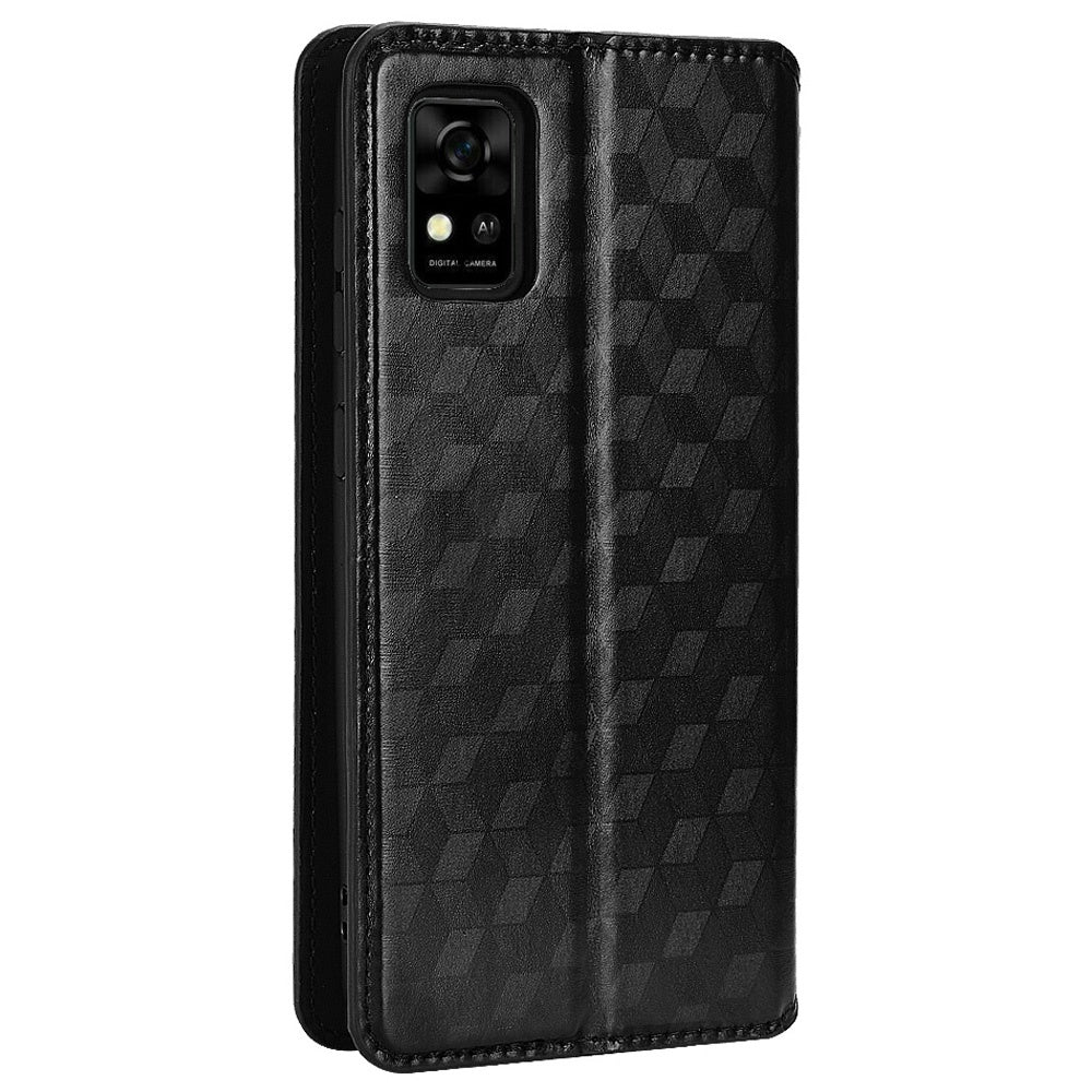 For ZTE Avid 589 / Avid Z589 Z5158 Rhombus Pattern Imprinted Shockproof Phone Case Magnetic Auto-absorbed Wallet Stand Cover