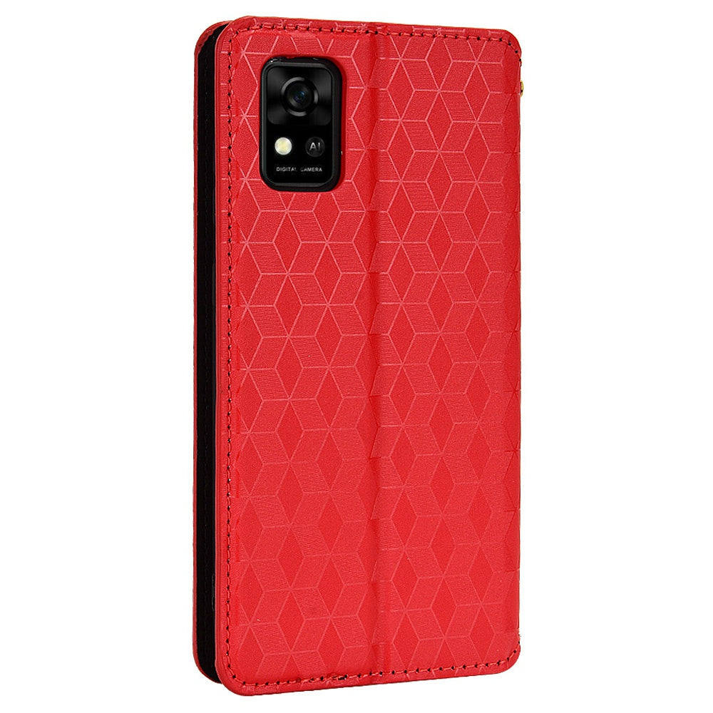 For ZTE Avid 589 / Avid Z589 Z5158 Rhombus Pattern Imprinted Shockproof Phone Case Magnetic Auto-absorbed Wallet Stand Cover