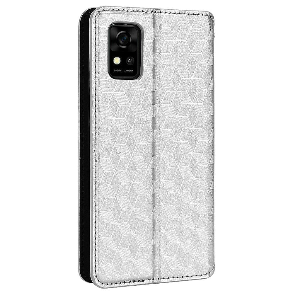 For ZTE Avid 589 / Avid Z589 Z5158 Rhombus Pattern Imprinted Shockproof Phone Case Magnetic Auto-absorbed Wallet Stand Cover