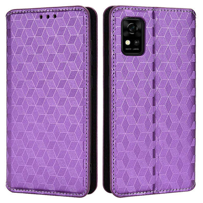 For ZTE Avid 589 / Avid Z589 Z5158 Rhombus Pattern Imprinted Shockproof Phone Case Magnetic Auto-absorbed Wallet Stand Cover