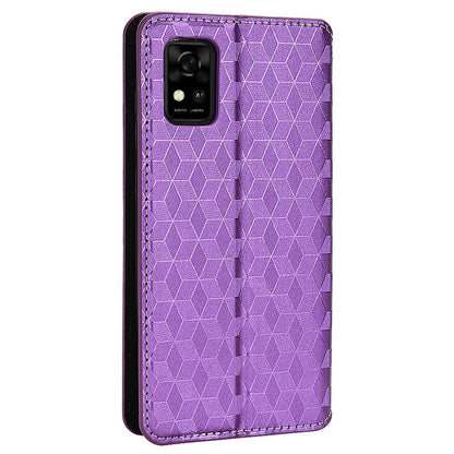 For ZTE Avid 589 / Avid Z589 Z5158 Rhombus Pattern Imprinted Shockproof Phone Case Magnetic Auto-absorbed Wallet Stand Cover