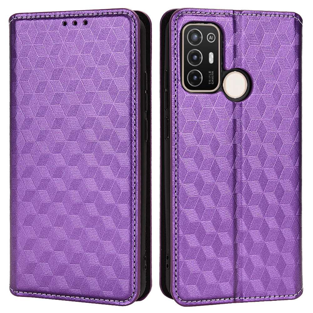 For ZTE Blade A52 Rhombus Pattern Imprinted PU Leather Wallet Case Folio Flip Auto Closing Magnetic Stand Phone Cover