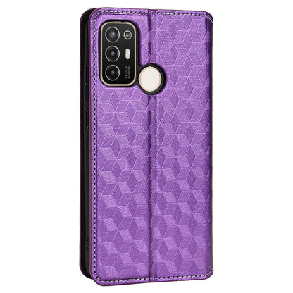 For ZTE Blade A52 Rhombus Pattern Imprinted PU Leather Wallet Case Folio Flip Auto Closing Magnetic Stand Phone Cover