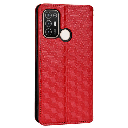 For ZTE Blade A52 Rhombus Pattern Imprinted PU Leather Wallet Case Folio Flip Auto Closing Magnetic Stand Phone Cover