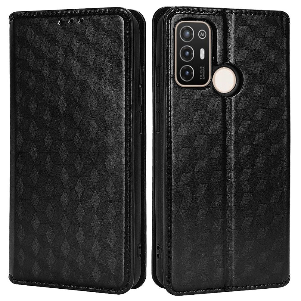 For ZTE Blade A52 Rhombus Pattern Imprinted PU Leather Wallet Case Folio Flip Auto Closing Magnetic Stand Phone Cover