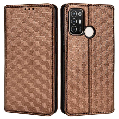 For ZTE Blade A52 Rhombus Pattern Imprinted PU Leather Wallet Case Folio Flip Auto Closing Magnetic Stand Phone Cover