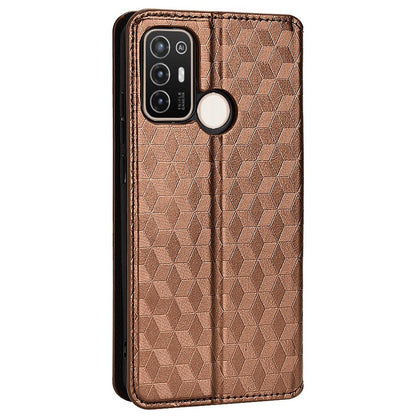 For ZTE Blade A52 Rhombus Pattern Imprinted PU Leather Wallet Case Folio Flip Auto Closing Magnetic Stand Phone Cover