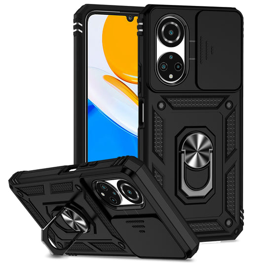 For Honor X7 4G Hard PC + Soft TPU Phone Case with Metal Ring Kickstand and Slide Camera Protector