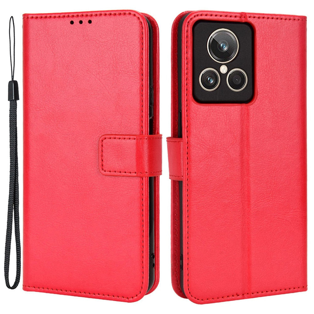 For Realme GT2 Explorer Master 5G TPU+PU Leather Wallet Phone Cover Crazy Horse Texture Stand Phone Shell with Strap