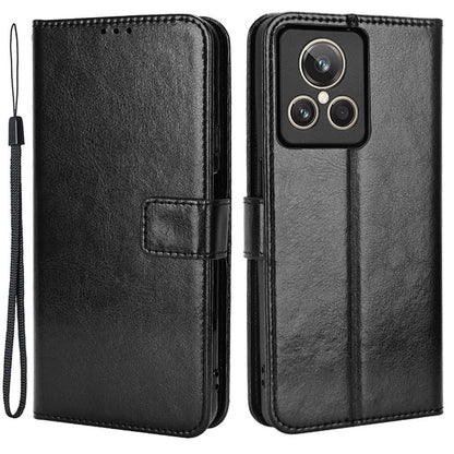 For Realme GT2 Explorer Master 5G TPU+PU Leather Wallet Phone Cover Crazy Horse Texture Stand Phone Shell with Strap