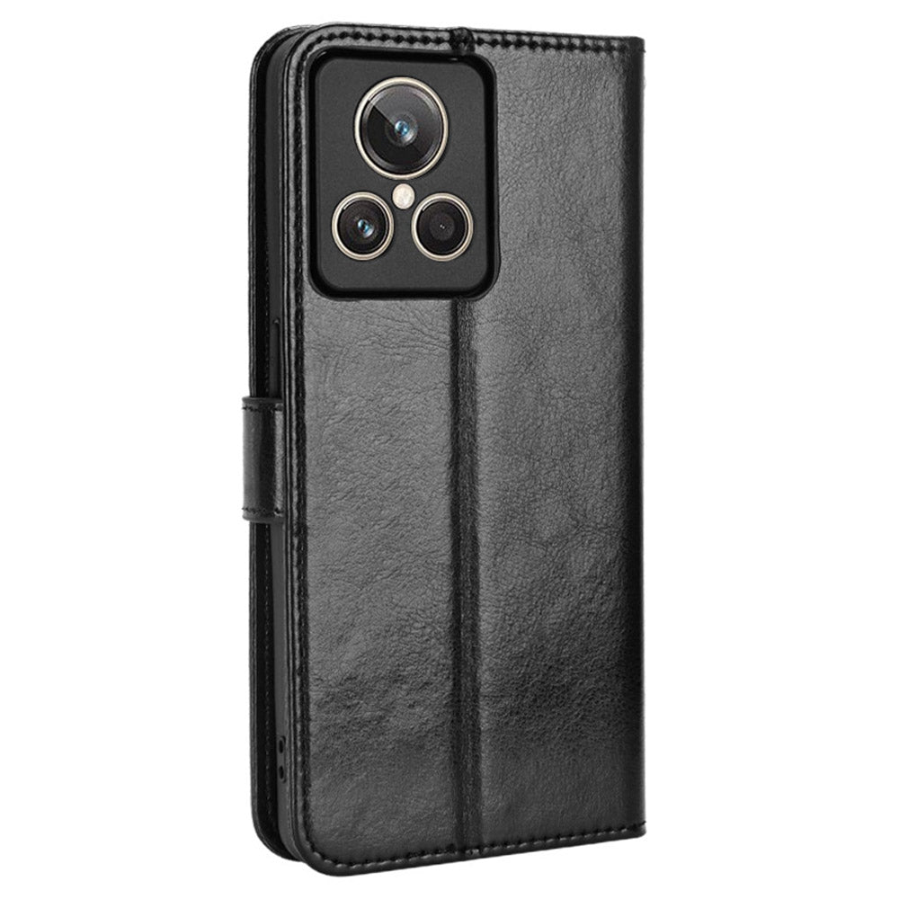 For Realme GT2 Explorer Master 5G TPU+PU Leather Wallet Phone Cover Crazy Horse Texture Stand Phone Shell with Strap