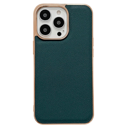 For iPhone 13 Pro 6.1 inch Luocai-Series Anti-scratch Phone Case Genuine Leather Coated PC Electroplating Back Cover
