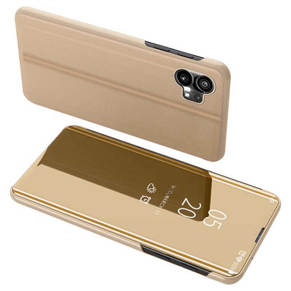 For Nothing phone (1) 5G View Window PU Leather Protective Case Electroplate Mirror Surface Phone Stand Cover