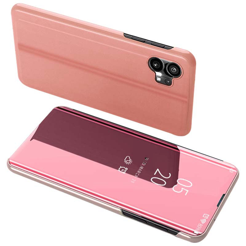 For Nothing phone (1) 5G View Window PU Leather Protective Case Electroplate Mirror Surface Phone Stand Cover