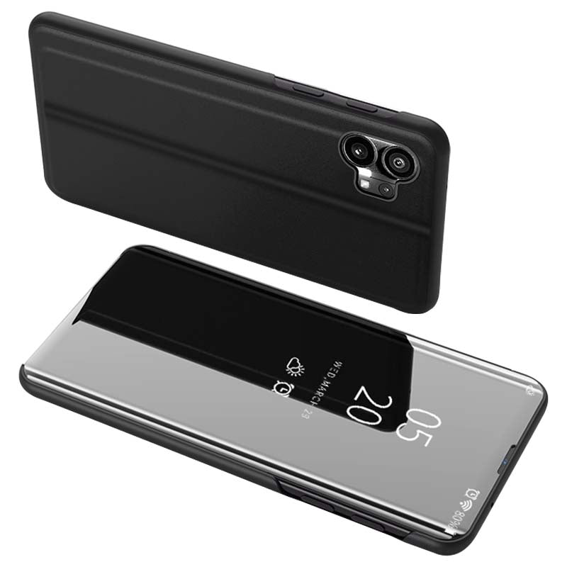 For Nothing phone (1) 5G View Window PU Leather Protective Case Electroplate Mirror Surface Phone Stand Cover