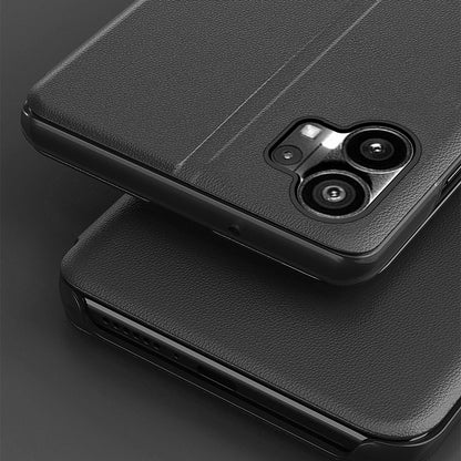 For Nothing phone (1) 5G Clear View Window Leather Anti-wear Cell Phone Case Magnetic Auto Closing Flip Shell with Stand