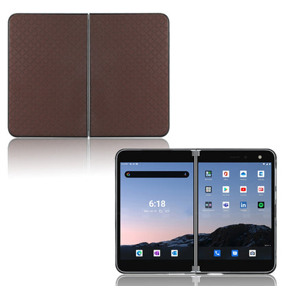 For Microsoft Surface Duo Anti-fall Folio Flip Grid Imprinted Leather Coated PC Protector Phone Case