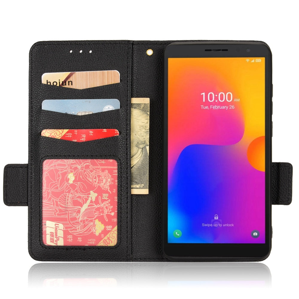 Litchi Texture Phone Cover for Alcatel 1B (2022) / TCL 303, PU Leather Folio Flip Case with Wallet Stand