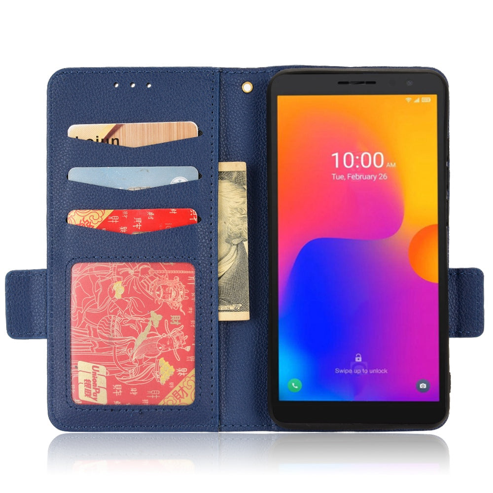 Litchi Texture Phone Cover for Alcatel 1B (2022) / TCL 303, PU Leather Folio Flip Case with Wallet Stand