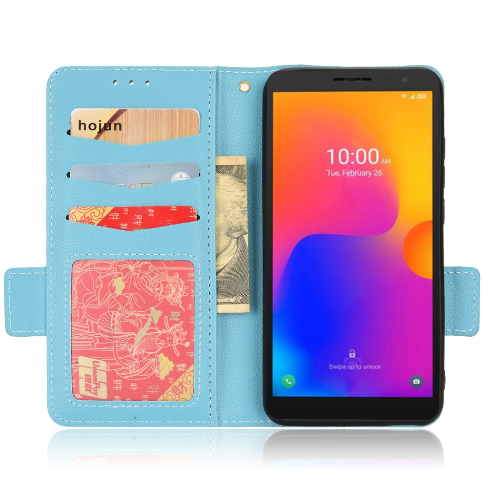 Litchi Texture Phone Cover for Alcatel 1B (2022) / TCL 303, PU Leather Folio Flip Case with Wallet Stand