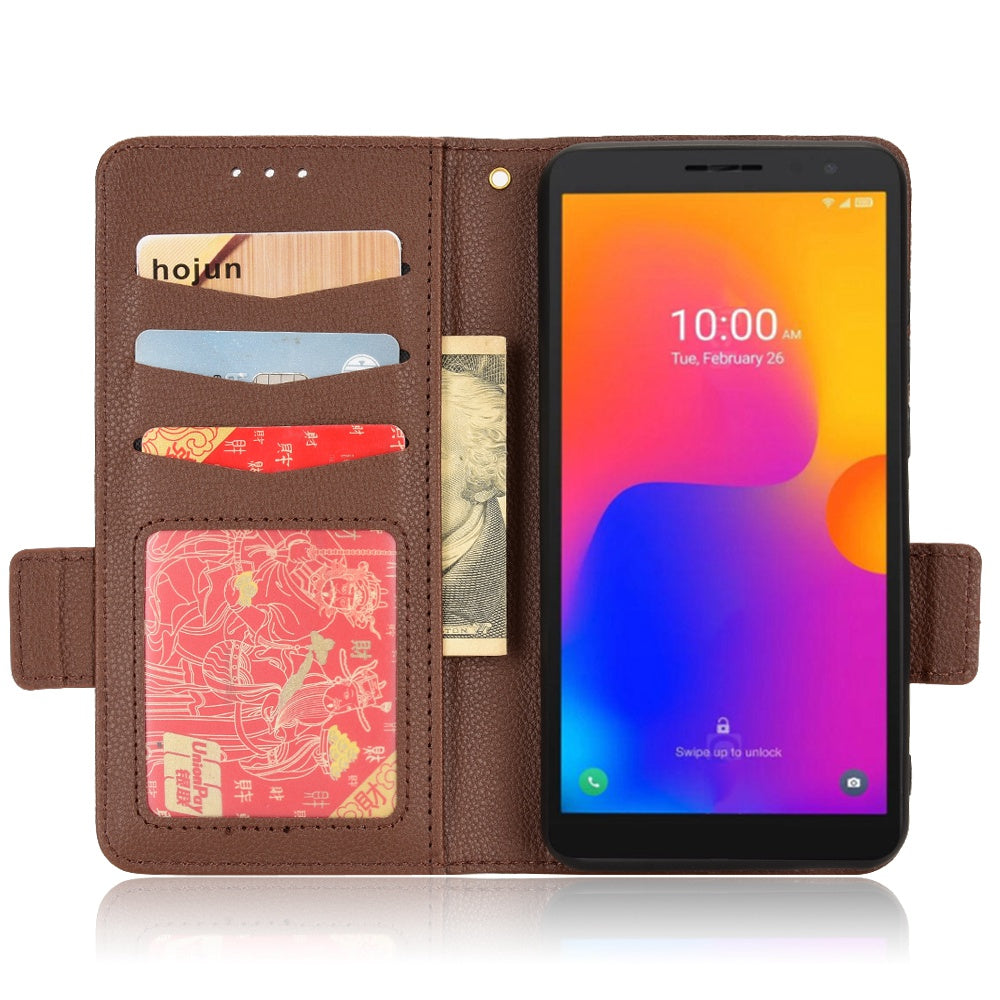 Litchi Texture Phone Cover for Alcatel 1B (2022) / TCL 303, PU Leather Folio Flip Case with Wallet Stand