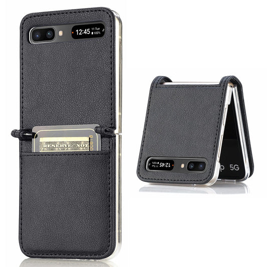 For Samsung Galaxy Z Flip 5G Ultra Slim Phone Case Drop-proof PU Leather Coated PC Phone Cover Card Holder