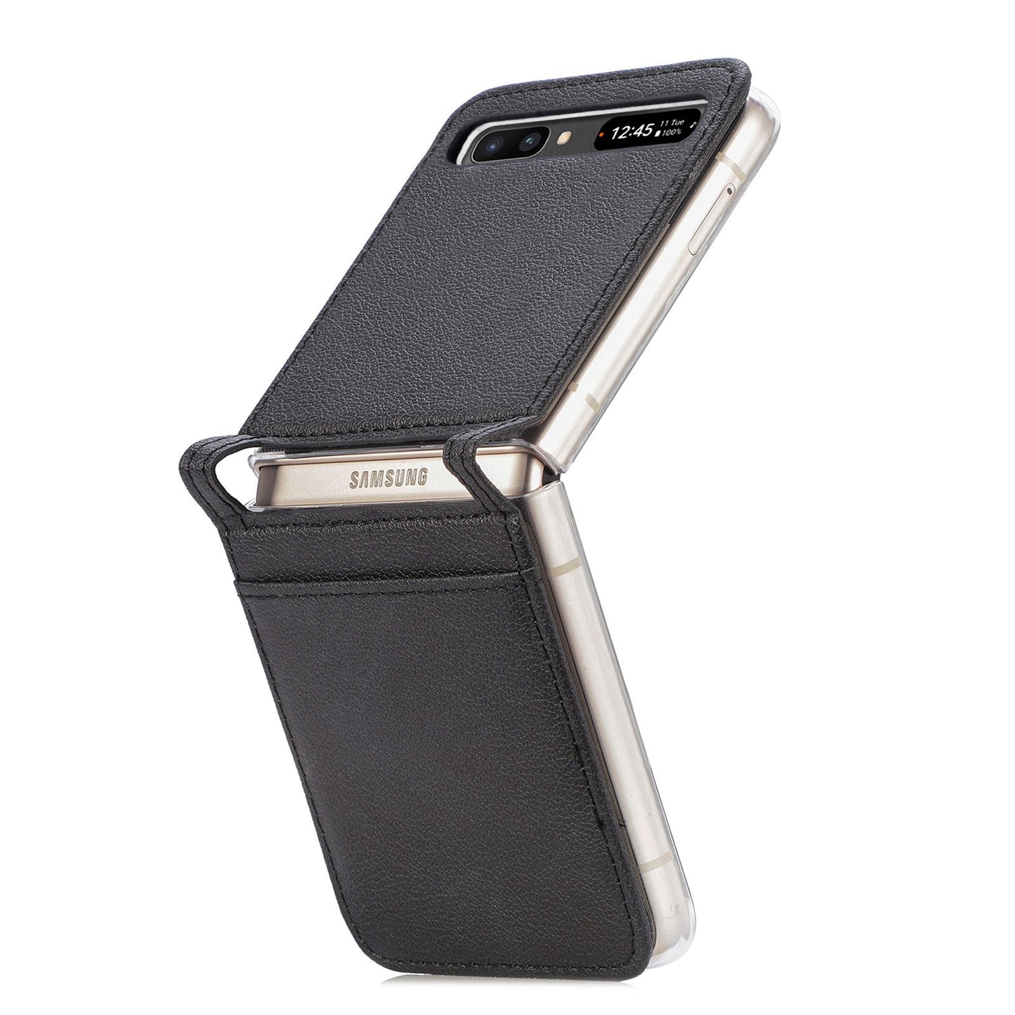 For Samsung Galaxy Z Flip 5G Ultra Slim Phone Case Drop-proof PU Leather Coated PC Phone Cover Card Holder