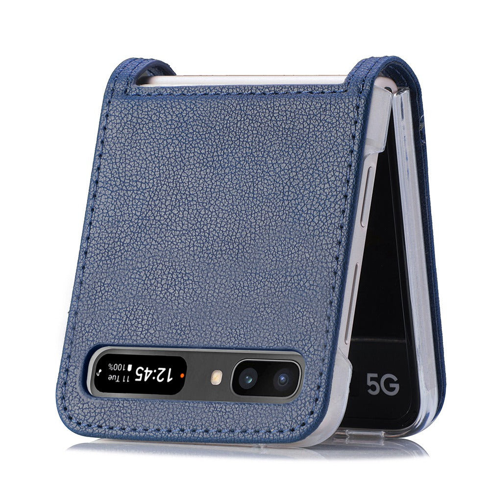 For Samsung Galaxy Z Flip 5G Ultra Slim Phone Case Drop-proof PU Leather Coated PC Phone Cover Card Holder