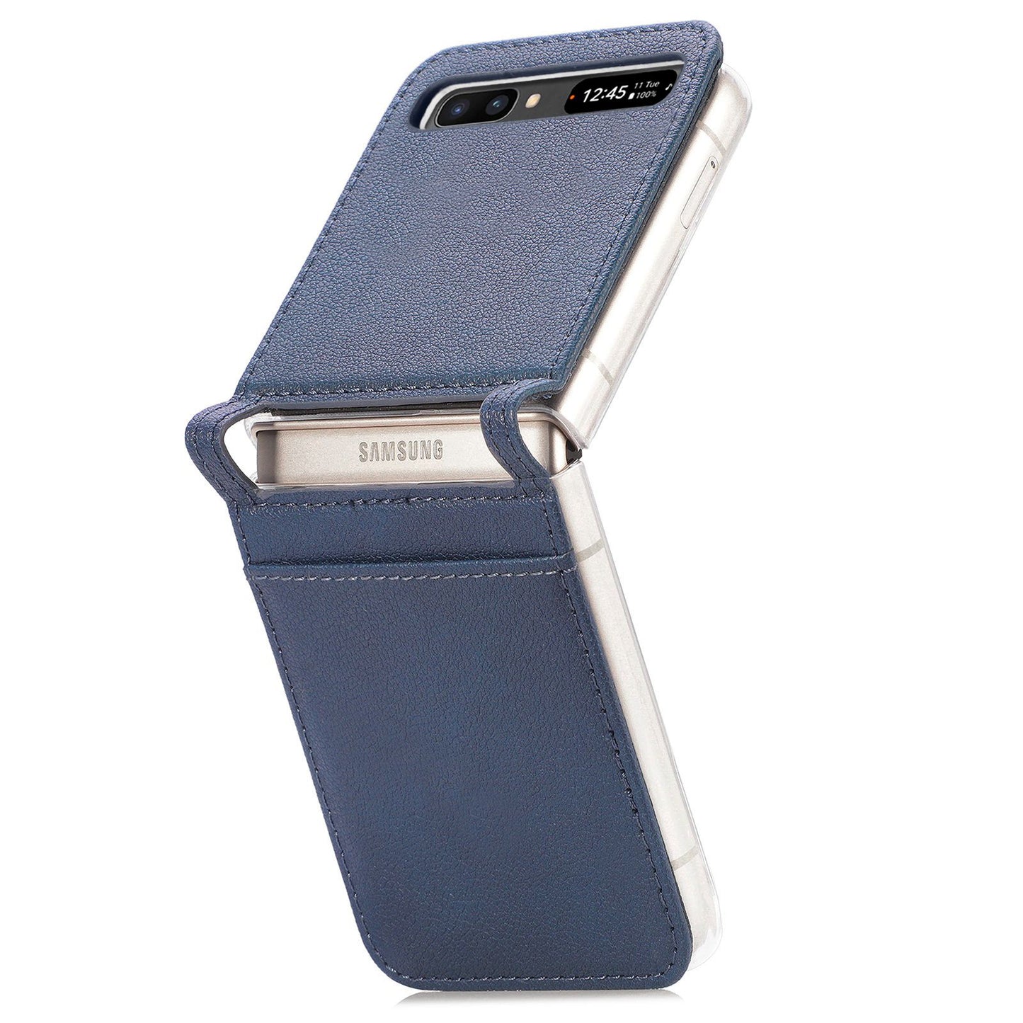 For Samsung Galaxy Z Flip 5G Ultra Slim Phone Case Drop-proof PU Leather Coated PC Phone Cover Card Holder