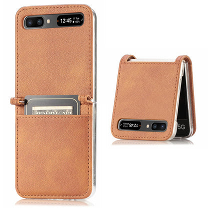 For Samsung Galaxy Z Flip 5G Ultra Slim Phone Case Drop-proof PU Leather Coated PC Phone Cover Card Holder