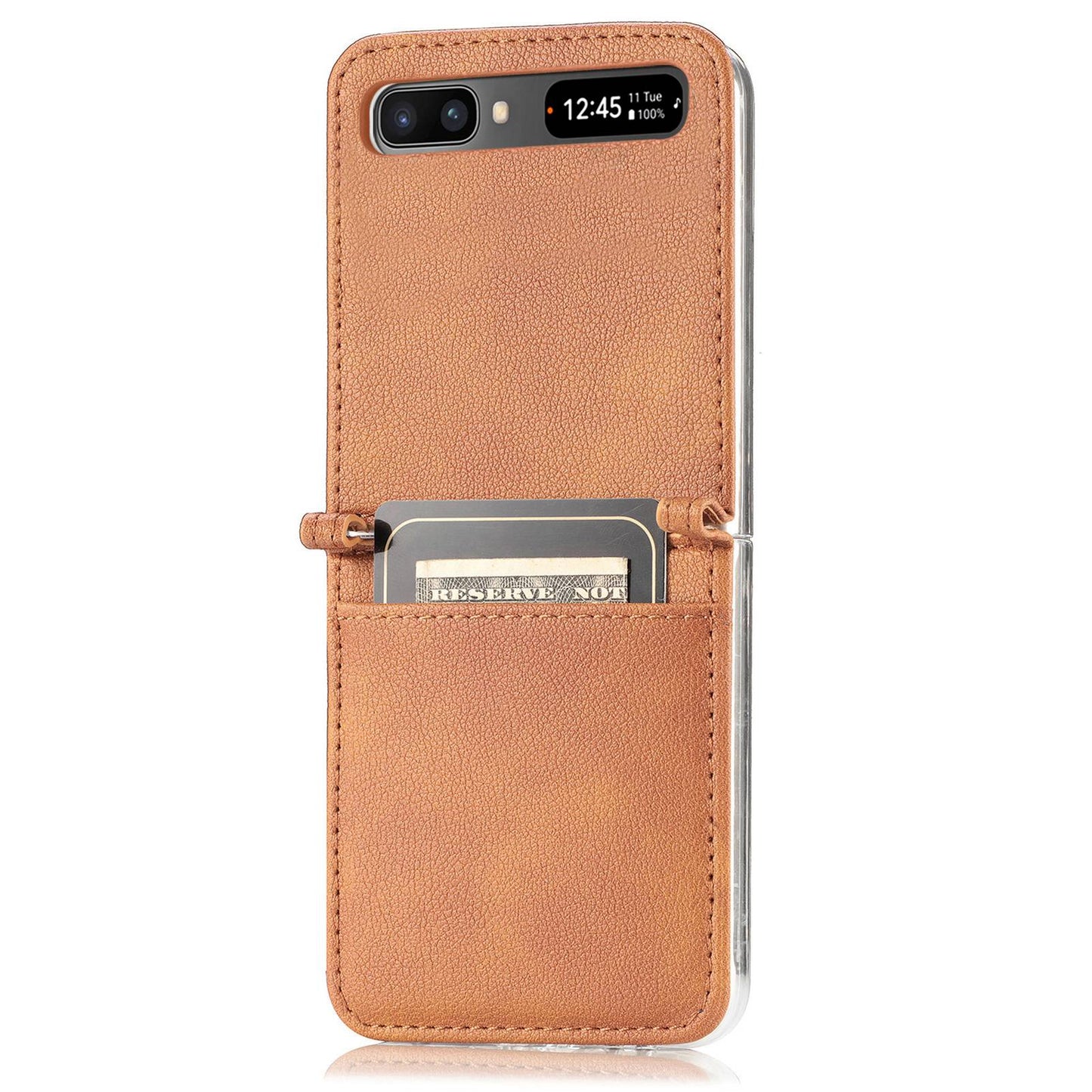 For Samsung Galaxy Z Flip 5G Ultra Slim Phone Case Drop-proof PU Leather Coated PC Phone Cover Card Holder