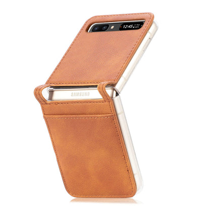 For Samsung Galaxy Z Flip 5G Ultra Slim Phone Case Drop-proof PU Leather Coated PC Phone Cover Card Holder