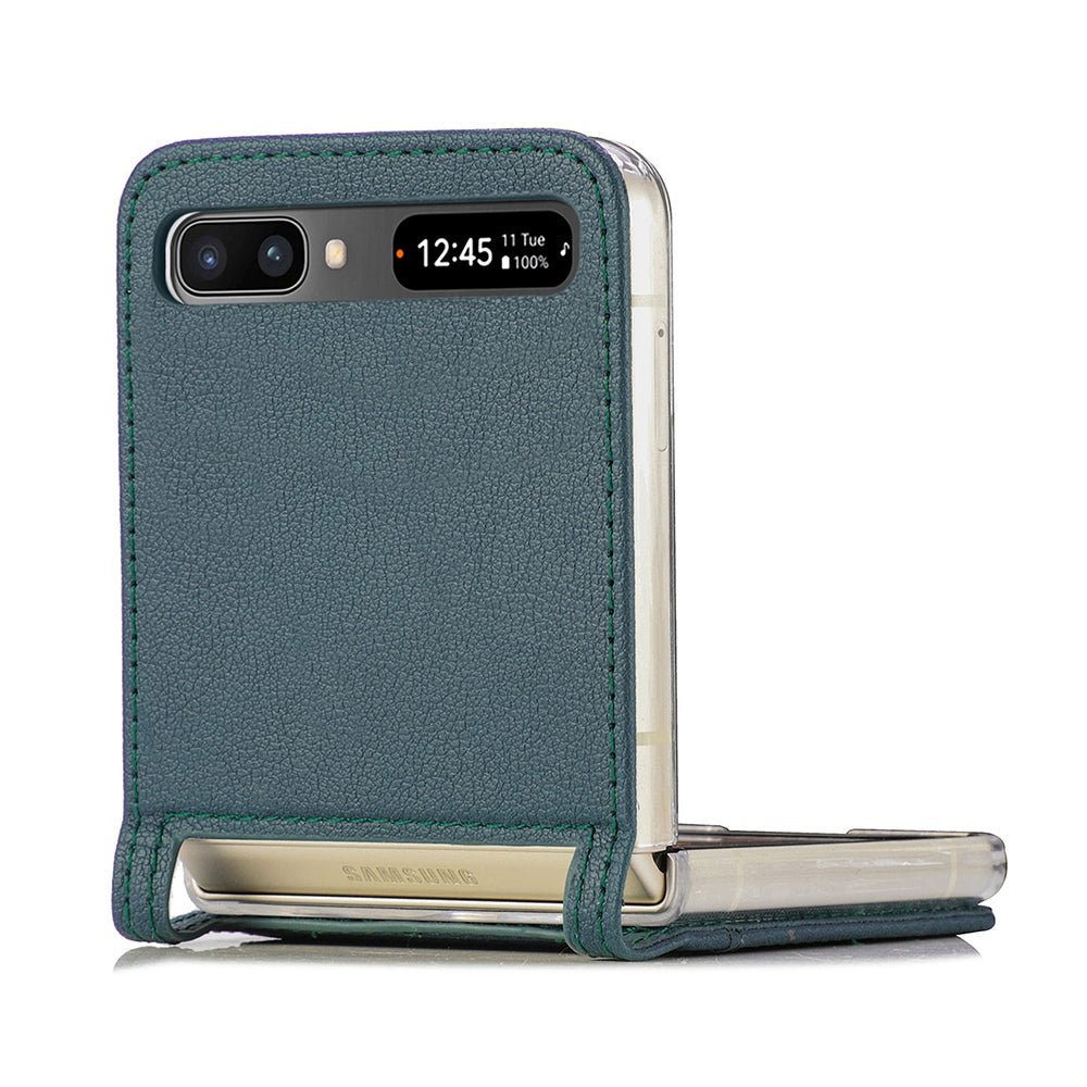 For Samsung Galaxy Z Flip 5G Ultra Slim Phone Case Drop-proof PU Leather Coated PC Phone Cover Card Holder