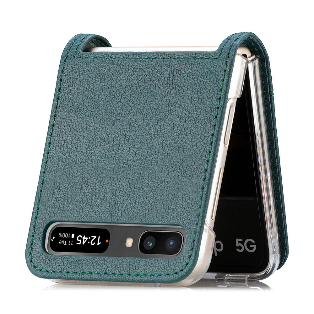 For Samsung Galaxy Z Flip 5G Ultra Slim Phone Case Drop-proof PU Leather Coated PC Phone Cover Card Holder