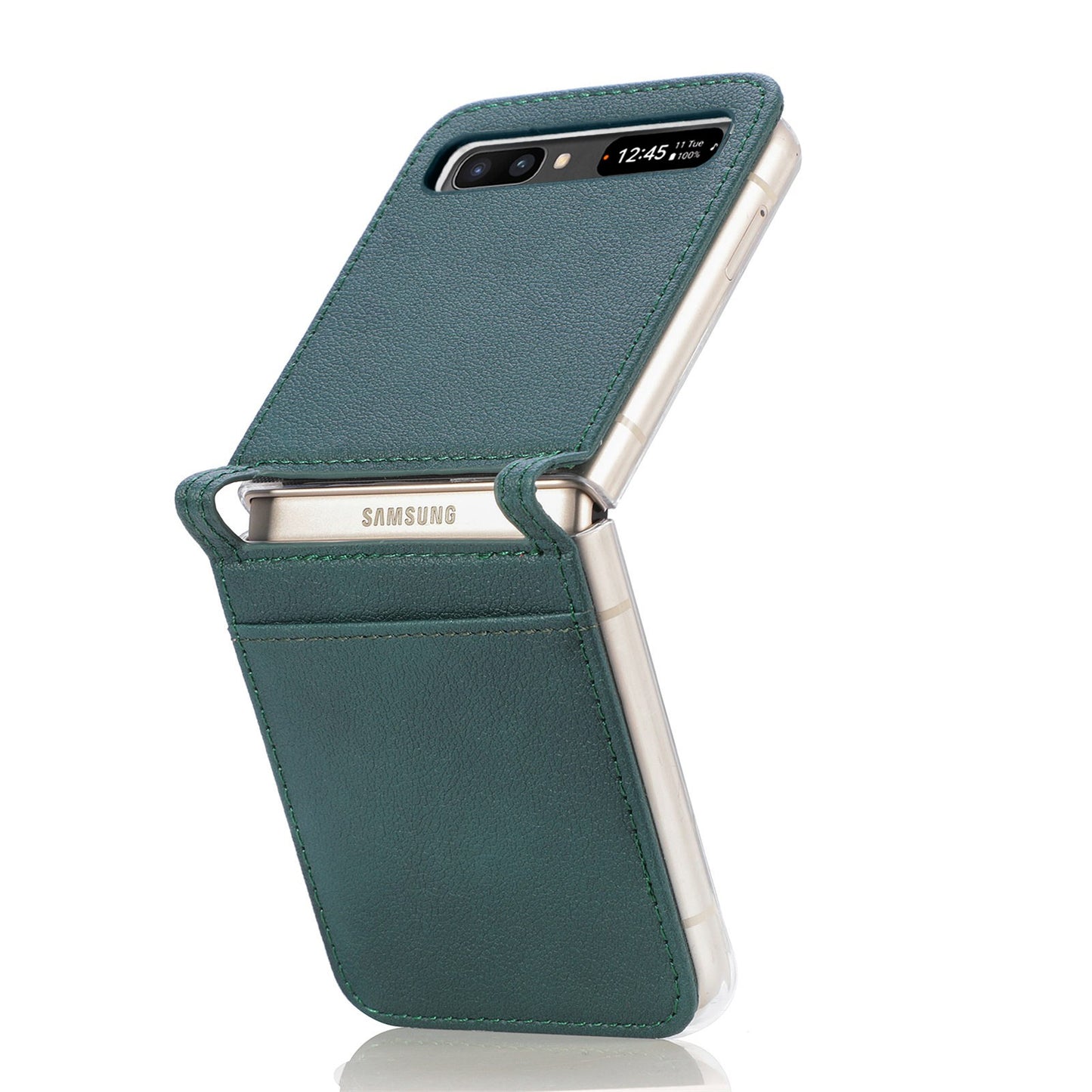 For Samsung Galaxy Z Flip 5G Ultra Slim Phone Case Drop-proof PU Leather Coated PC Phone Cover Card Holder