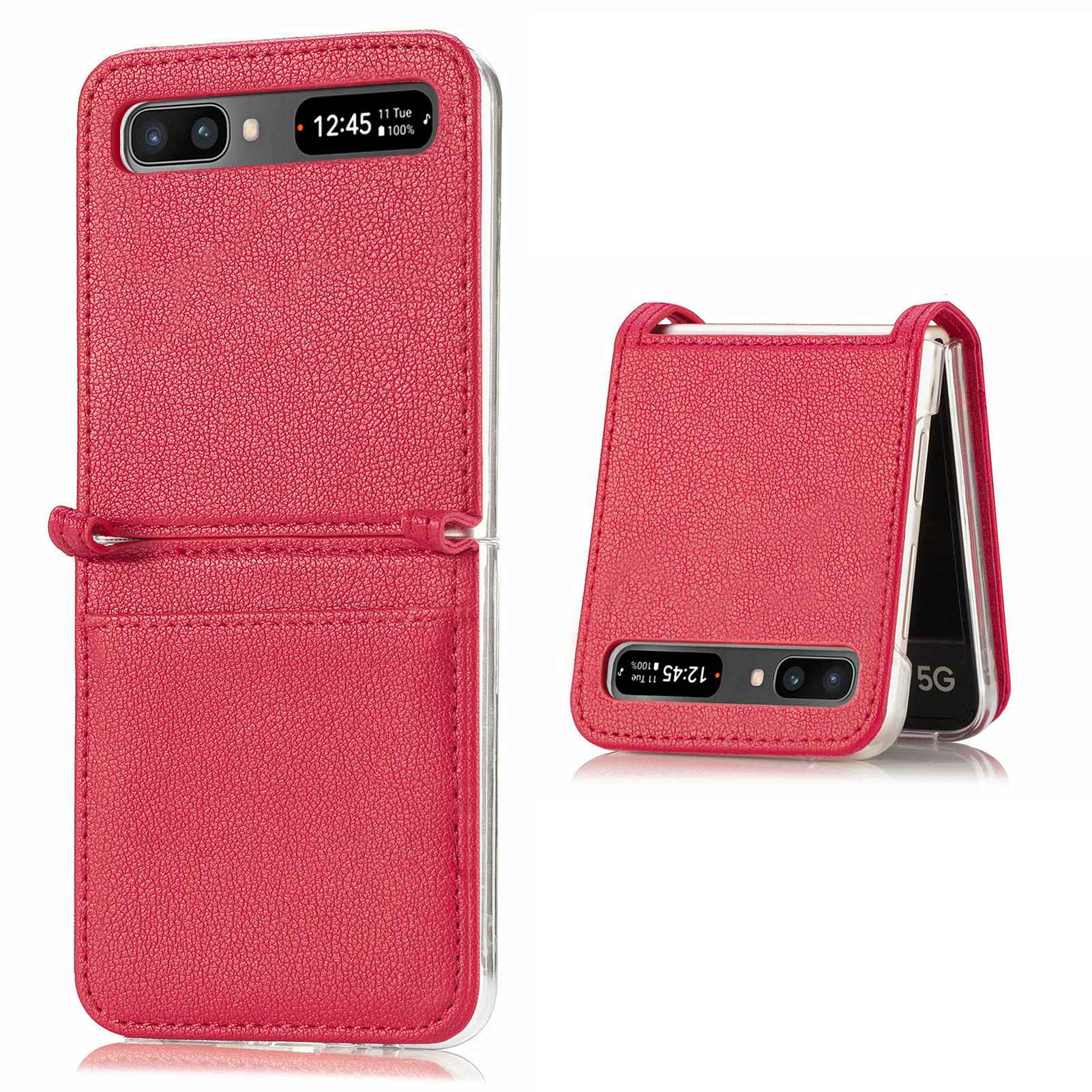 For Samsung Galaxy Z Flip 5G Ultra Slim Phone Case Drop-proof PU Leather Coated PC Phone Cover Card Holder