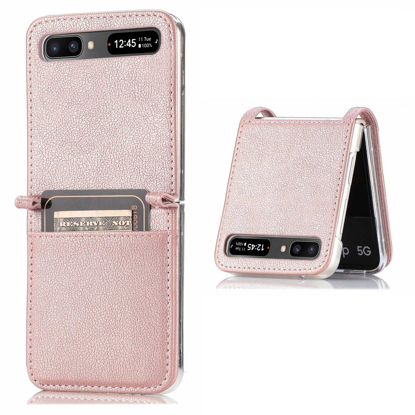 For Samsung Galaxy Z Flip 5G Ultra Slim Phone Case Drop-proof PU Leather Coated PC Phone Cover Card Holder