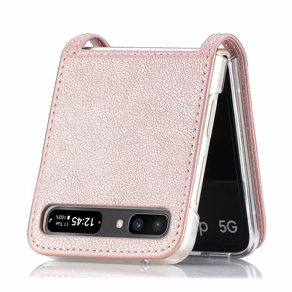 For Samsung Galaxy Z Flip 5G Ultra Slim Phone Case Drop-proof PU Leather Coated PC Phone Cover Card Holder