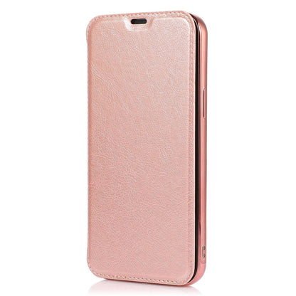 For iPhone 14 6.1 inch PU Leather Flip Case Transparent TPU Back Stand Function Electroplating Cover with Card Holder