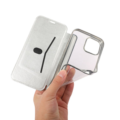 For iPhone 14 6.1 inch PU Leather Flip Case Transparent TPU Back Stand Function Electroplating Cover with Card Holder