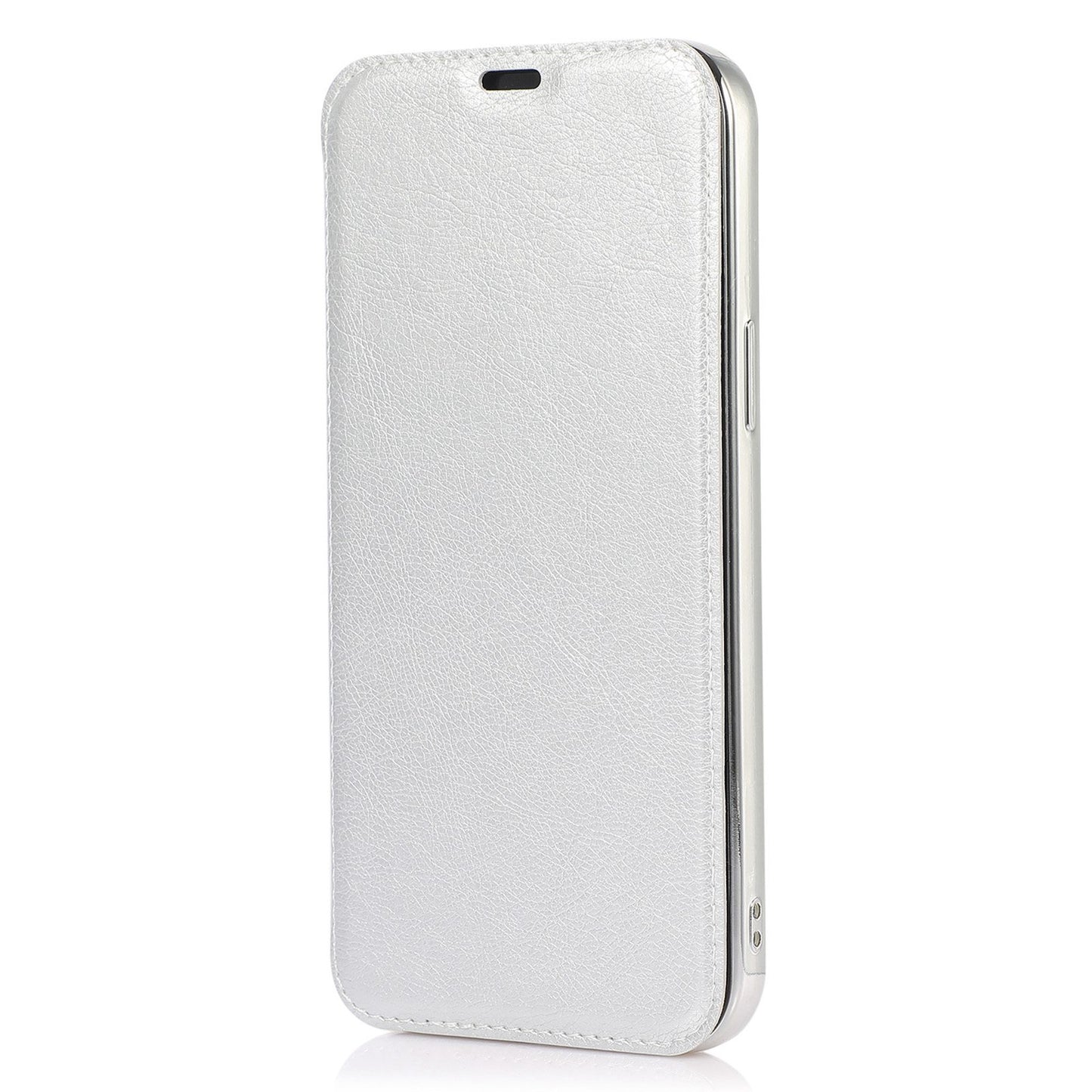 For iPhone 14 6.1 inch PU Leather Flip Case Transparent TPU Back Stand Function Electroplating Cover with Card Holder