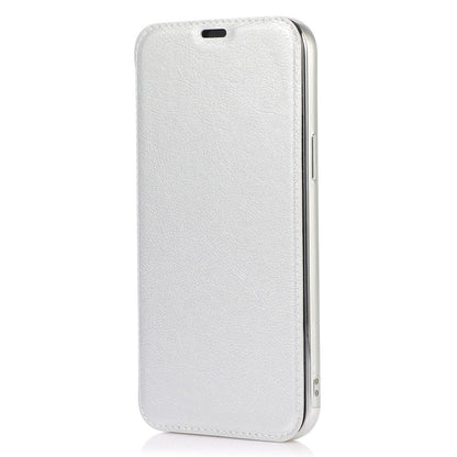 For iPhone 14 6.1 inch PU Leather Flip Case Transparent TPU Back Stand Function Electroplating Cover with Card Holder