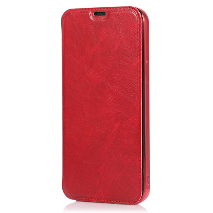 For iPhone 14 6.1 inch PU Leather Flip Case Transparent TPU Back Stand Function Electroplating Cover with Card Holder