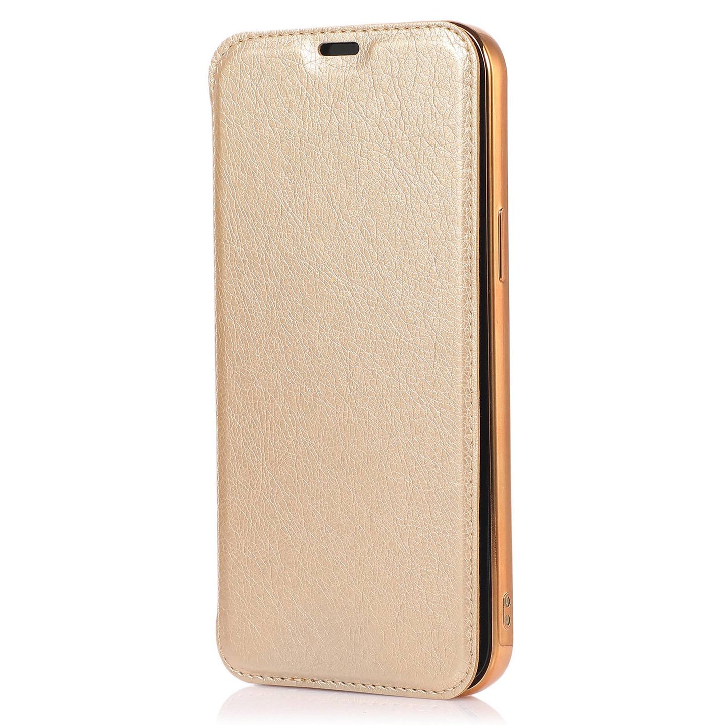 For iPhone 14 6.1 inch PU Leather Flip Case Transparent TPU Back Stand Function Electroplating Cover with Card Holder