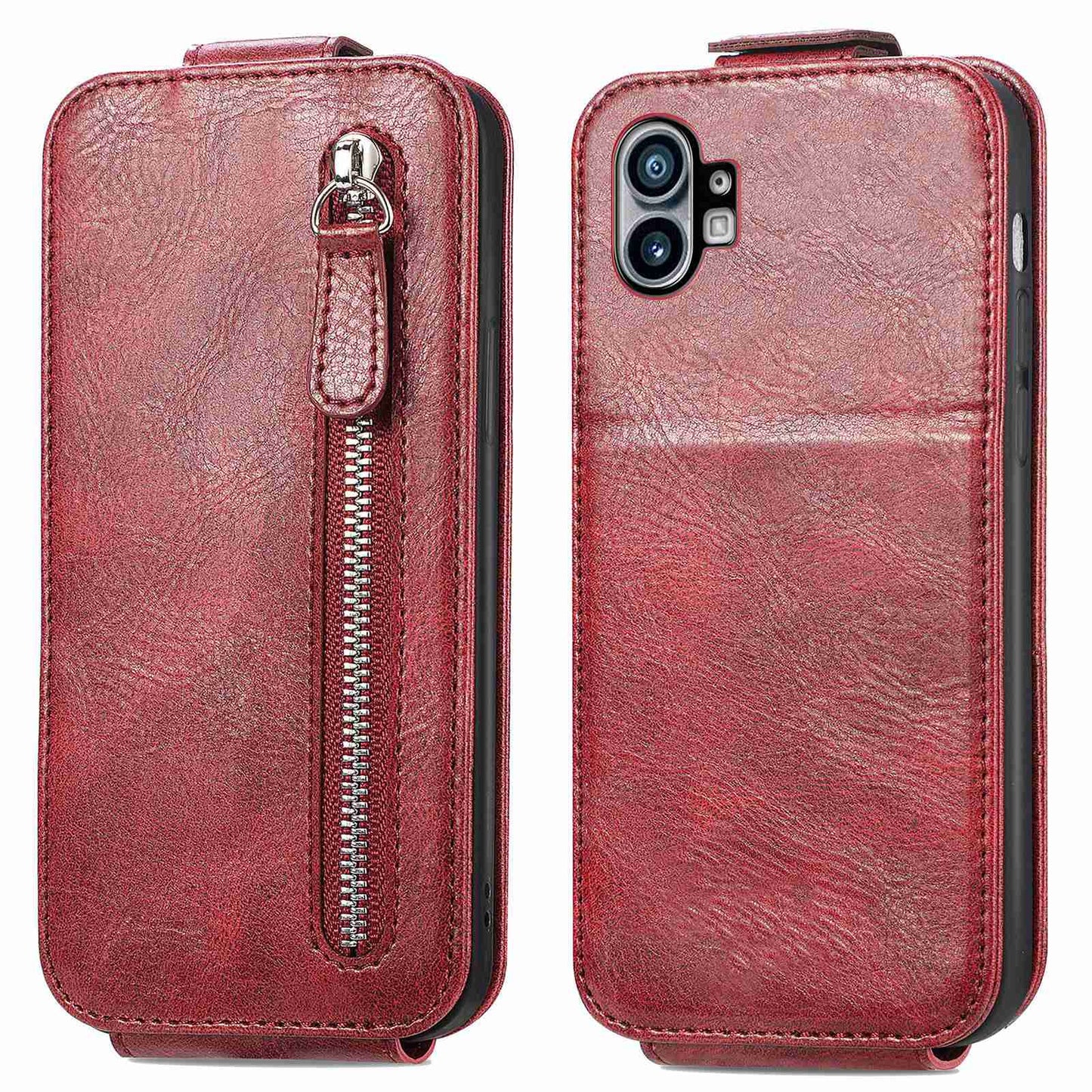 For Nothing phone (1) 5G PU Leather Zipper Vertical Flip Wallet Case Magnetic Closure Stand Protective Cover