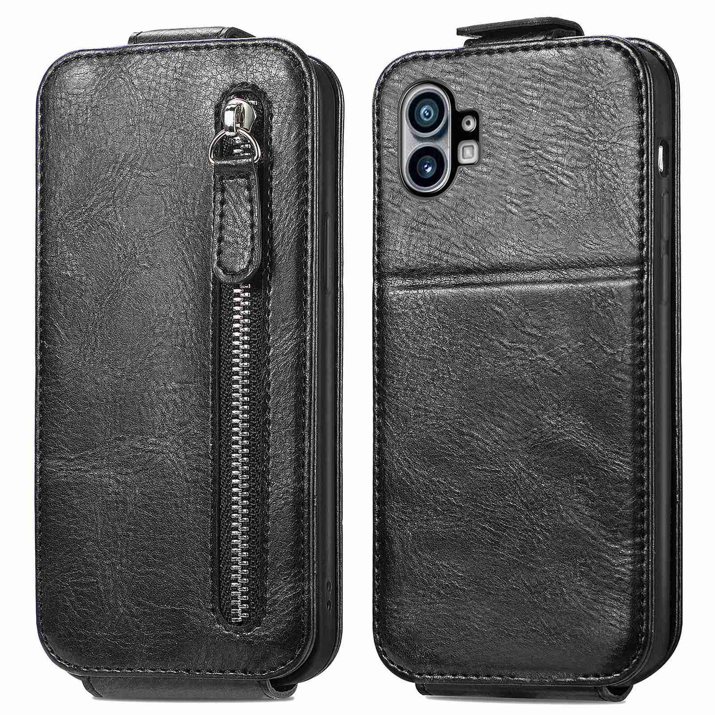 For Nothing phone (1) 5G PU Leather Zipper Vertical Flip Wallet Case Magnetic Closure Stand Protective Cover