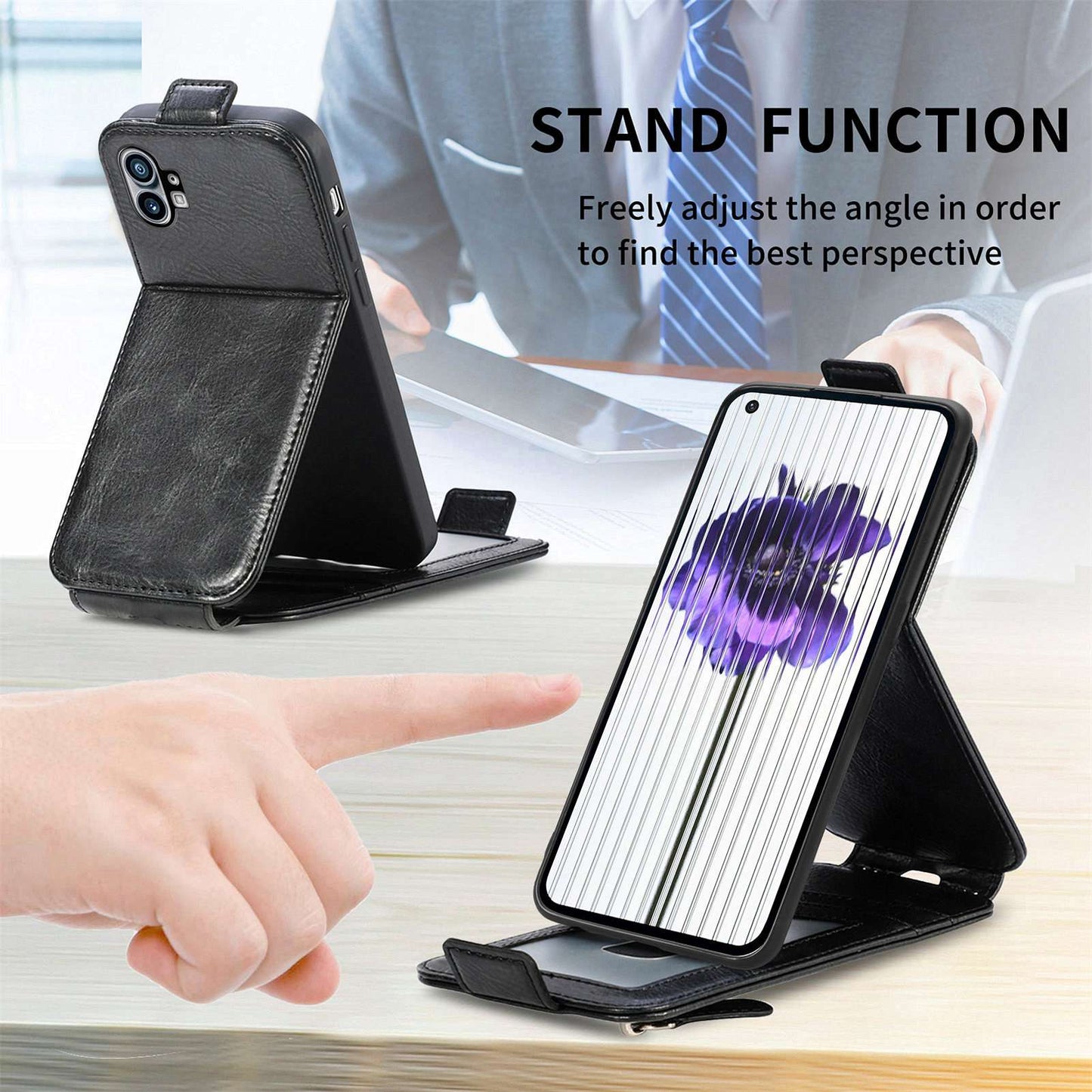 For Nothing phone (1) 5G PU Leather Zipper Vertical Flip Wallet Case Magnetic Closure Stand Protective Cover