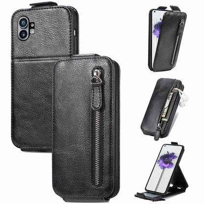 For Nothing phone (1) 5G PU Leather Zipper Vertical Flip Wallet Case Magnetic Closure Stand Protective Cover